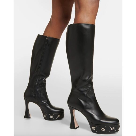 Gucci Black Janaya Platform GG Studded Tall Knee High Boot - Picture 5 of 16